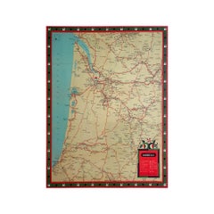 Circa 1950 original illustrated map for "Carte France autour de Bordeaux"