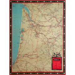 Vintage Circa 1950 original illustrated map for "Carte France autour de Bordeaux"