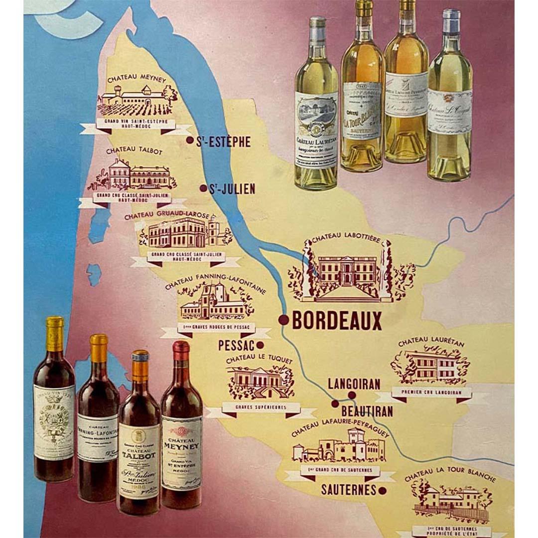 Affiche originale datant d'environ 1950 pour les Domaines Cordier, vins de bordeaux  en vente 1