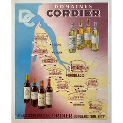 Retro Circa 1950 original poster for the Domaines Cordier, vins de bordeaux - Wine 
