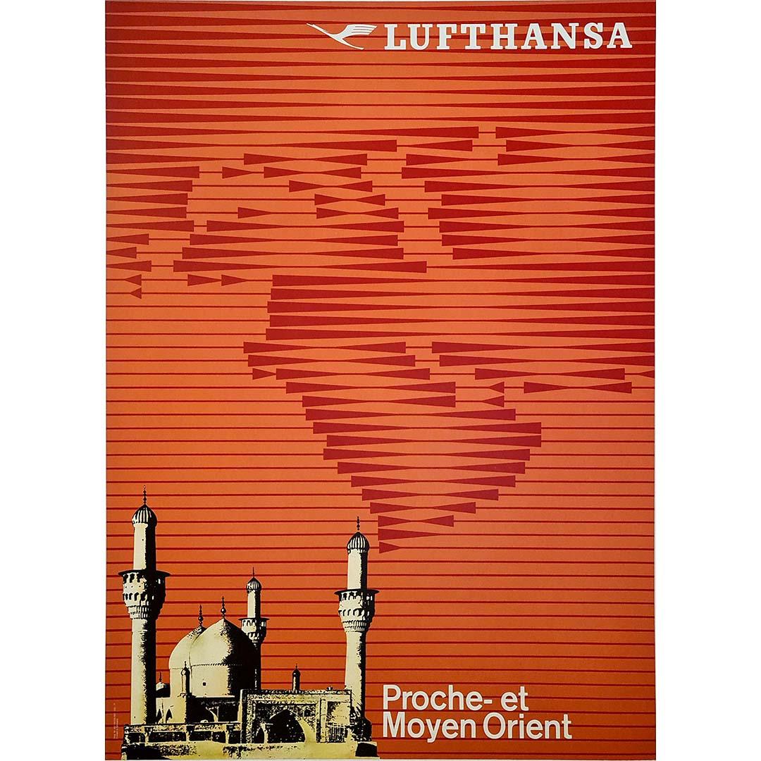 Affiche originale datant d'environ 1950 - Lufthansa - Proche et Moyen Orient en vente 1