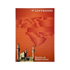 Retro Circa 1950 Original Poster - Lufthansa - Proche et Moyen Orient