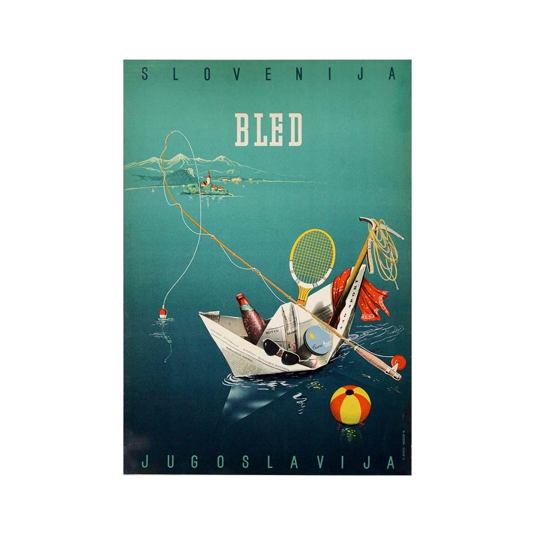 Affiche originale datant de 1950 qui fait la promotion du joyau alpin de Bled, en Slovénie. en vente 2