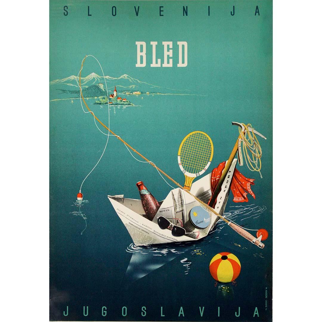 Affiche originale datant de 1950 qui fait la promotion du joyau alpin de Bled, en Slovénie. - Print de Unknown