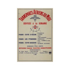 Circa 1950 original "Transports Aériens du Midi" poster Air Travel