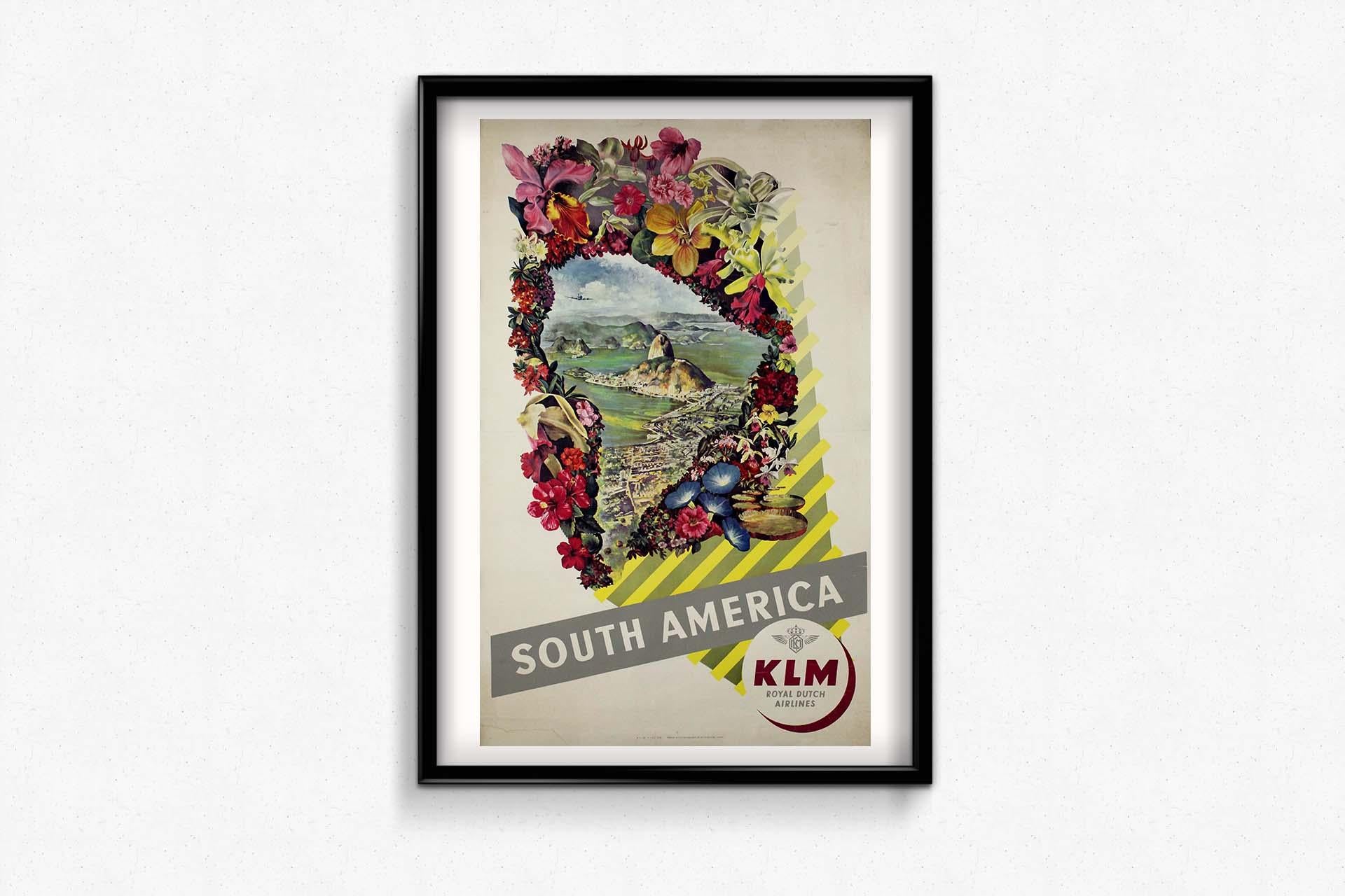 Affiche de voyage originale de 1950 pour l'Amérique du Sud par KLM Royal Dutch Airlines en vente 2
