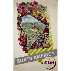 Circa 1950 original travel poster for South America by KLM Royal Dutch Airlines