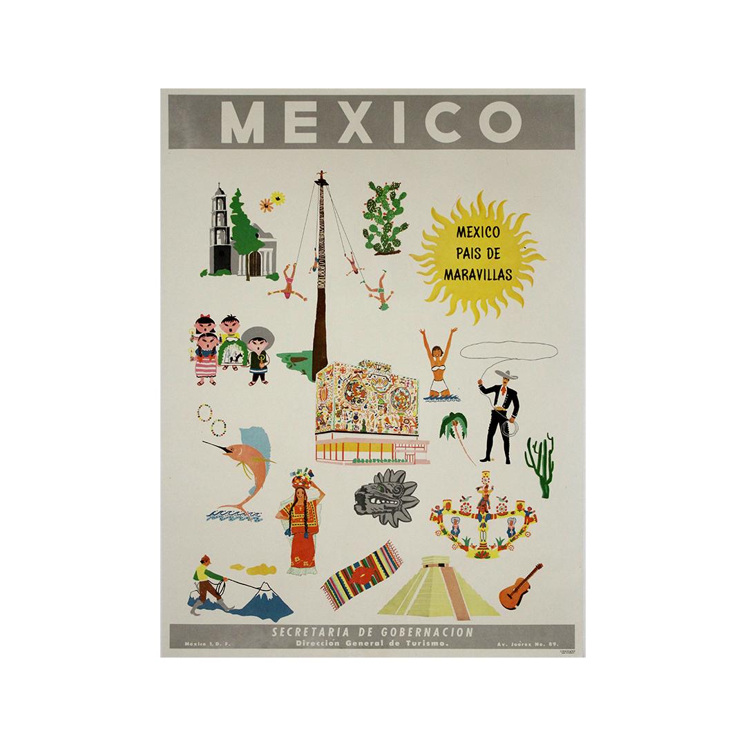 CIRCA 1950 Original Reiseplakat Mexiko, País de Maravillas im Angebot 1