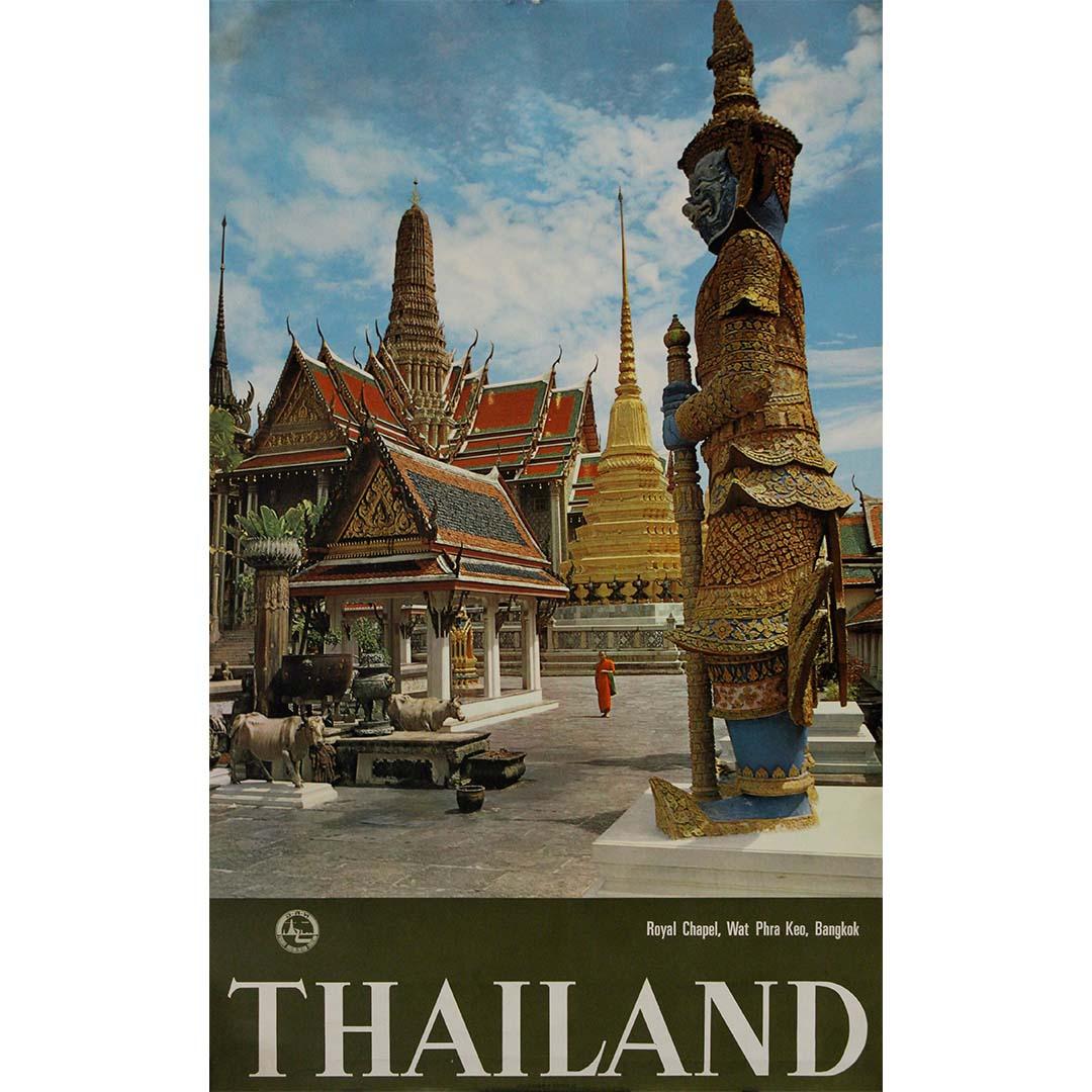 Circa 1950 original travel poster Royal Chapel of Wat Phra Keo Bangkok Thailand