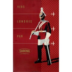 Circa 1950 original travel poster SABENA – Vers Londres aviation Belgium