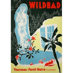 Poster di viaggio originale del 1950 circa Wildbad Thermes - Forêt Noire Allemagne