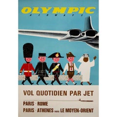 Circa 1950 travel poster for Olympic Airways, advertising Vol quotidien par Jet