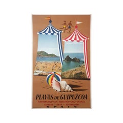Vintage Circa 1955 Original poster for the beaches of Guipuscoa - Basque Country