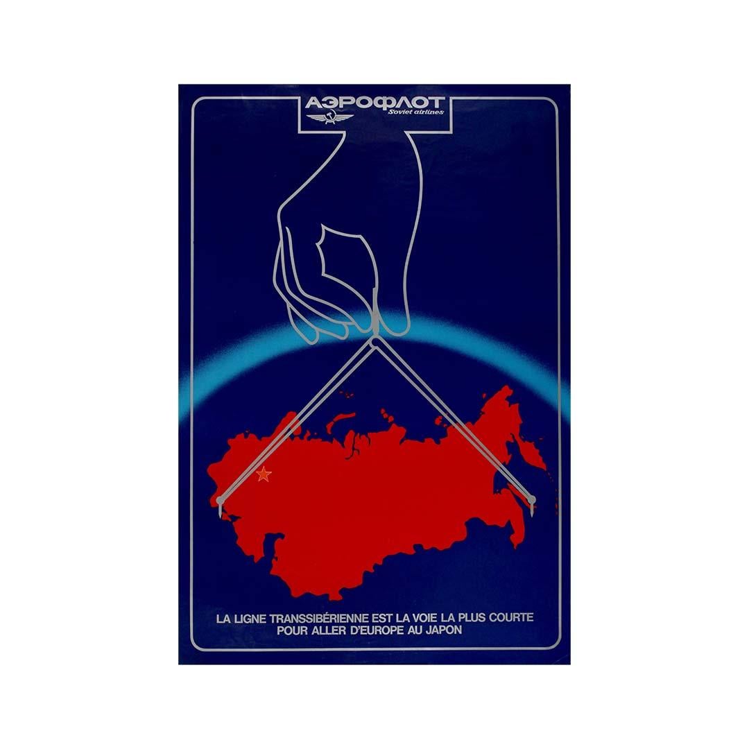 Circa 1960 Aeroflot Soviet Airlines original poster - Trans-Siberian route For Sale 2