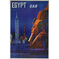 Affiche de voyage égyptienne UAR ( République arabe unie) datant d'environ 1960