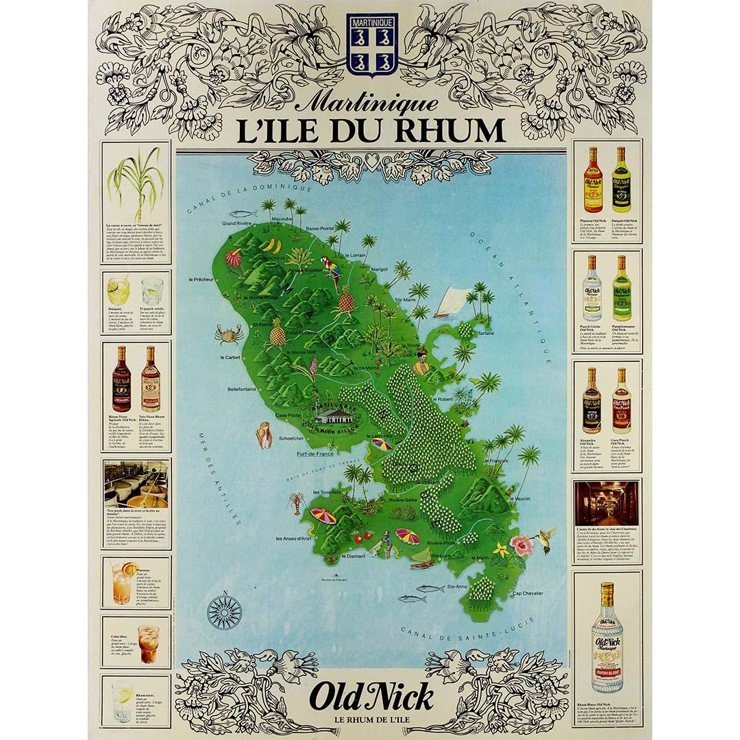 CIRCA 1960 Original-Werbeplakat, Old Nick: Martinique, L'île du Rhum – Print von Unknown