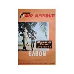 Circa 1960 Original poster of the airline Air Afrique for its trips to Gabon