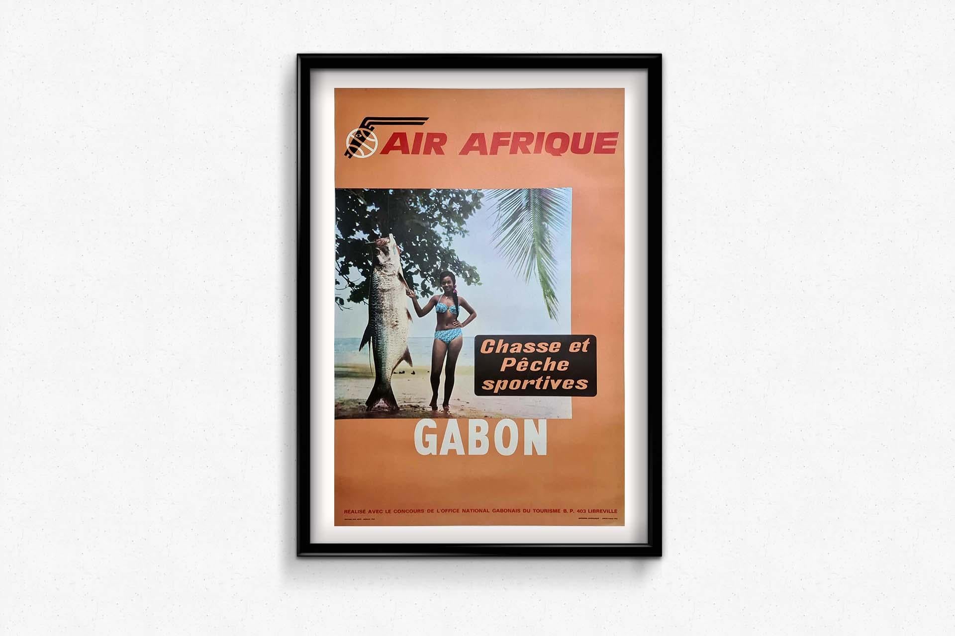 Circa 1960 Original poster of the airline Air Afrique for its trips to Gabon For Sale 1
