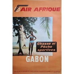 Circa 1960 Original poster of the airline Air Afrique for its trips to Gabon
