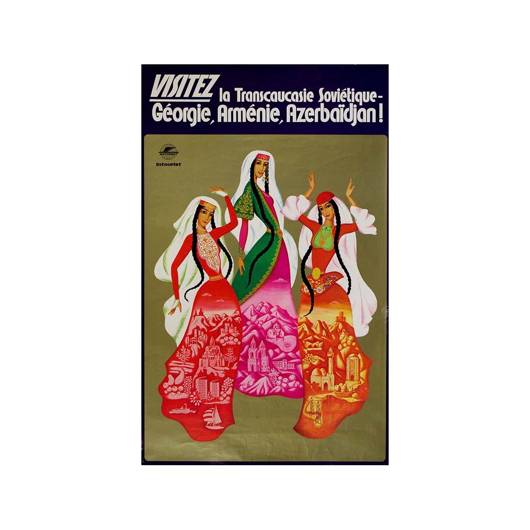 Circa 1960 original travel poster by Intourist - Georgia, Armenia, Azerbaijan For Sale 2