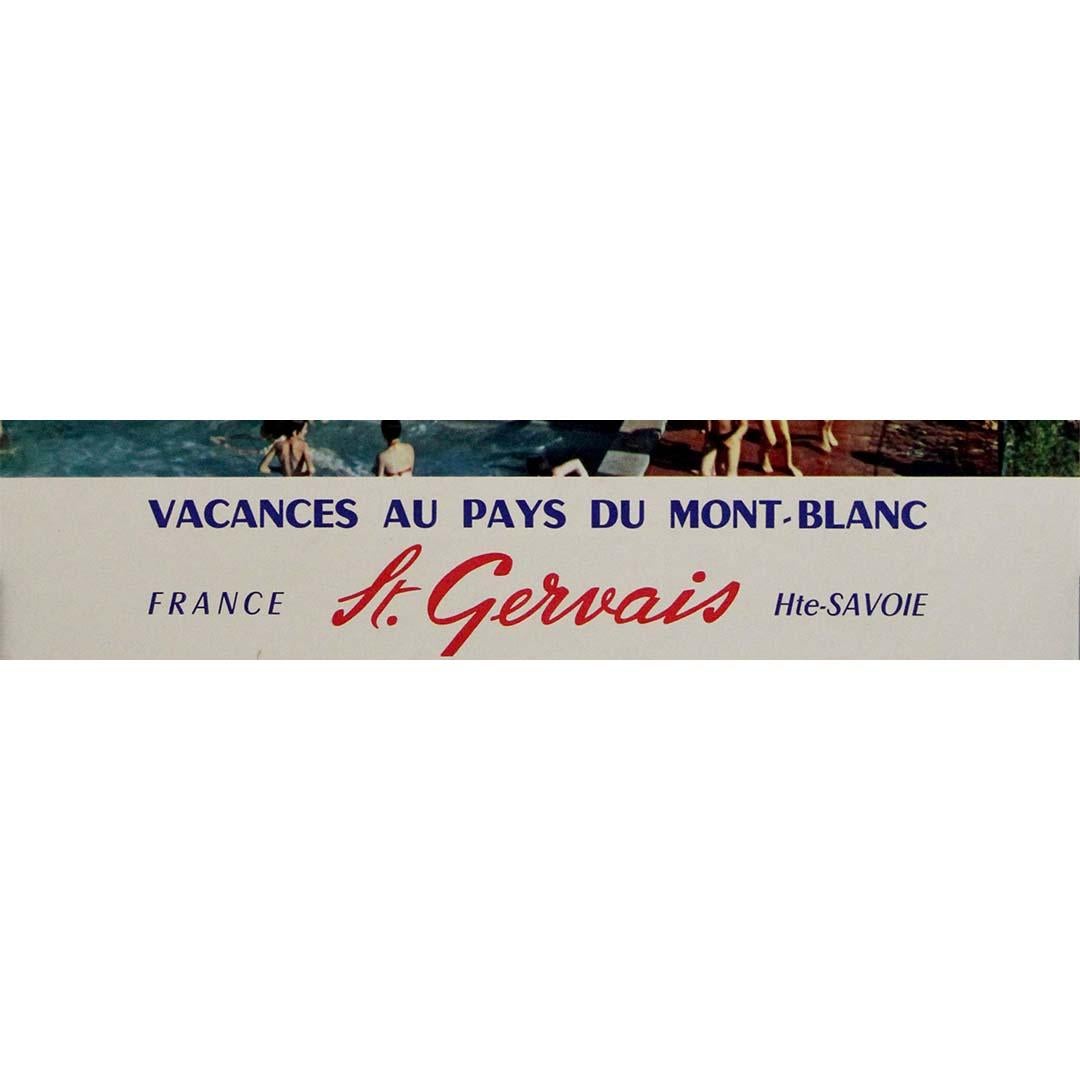 Cartel de viaje de 1960 que promociona Saint-Gervais-les-Bains - Mont Blanc - Francia en venta 1