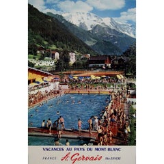 Cartel de viaje de 1960 que promociona Saint-Gervais-les-Bains - Mont Blanc - Francia