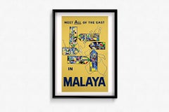 Circa 1960 travel screen print -  Meet All of the East in Malaya (Malaysia)
