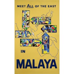 Serigrafía de viaje circa 1960 -  Conoce todo Oriente en Malaya (Malasia)