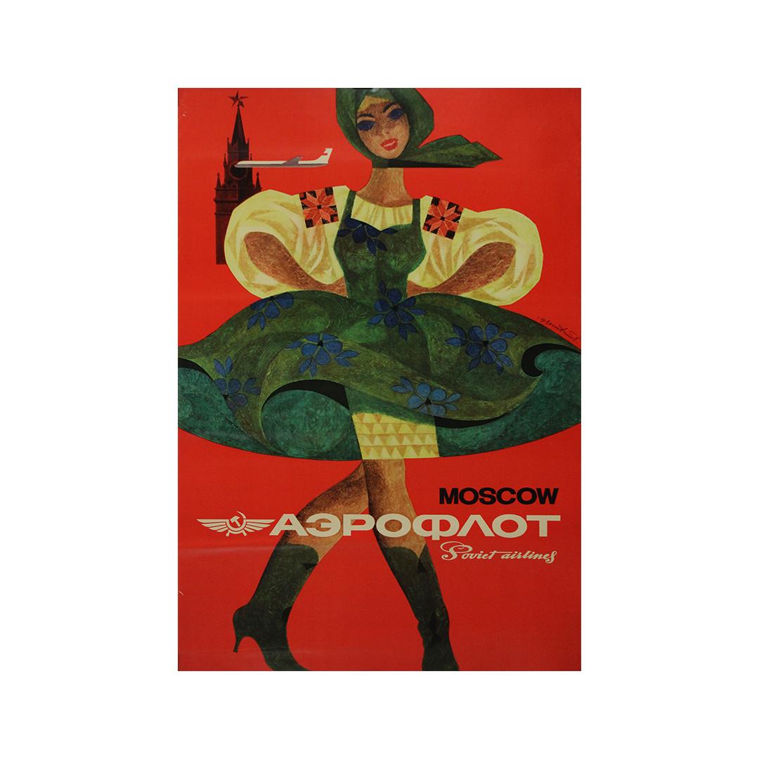 Cartel publicitario original de 1970 de Aeroflot - compañía aérea soviética en venta 1