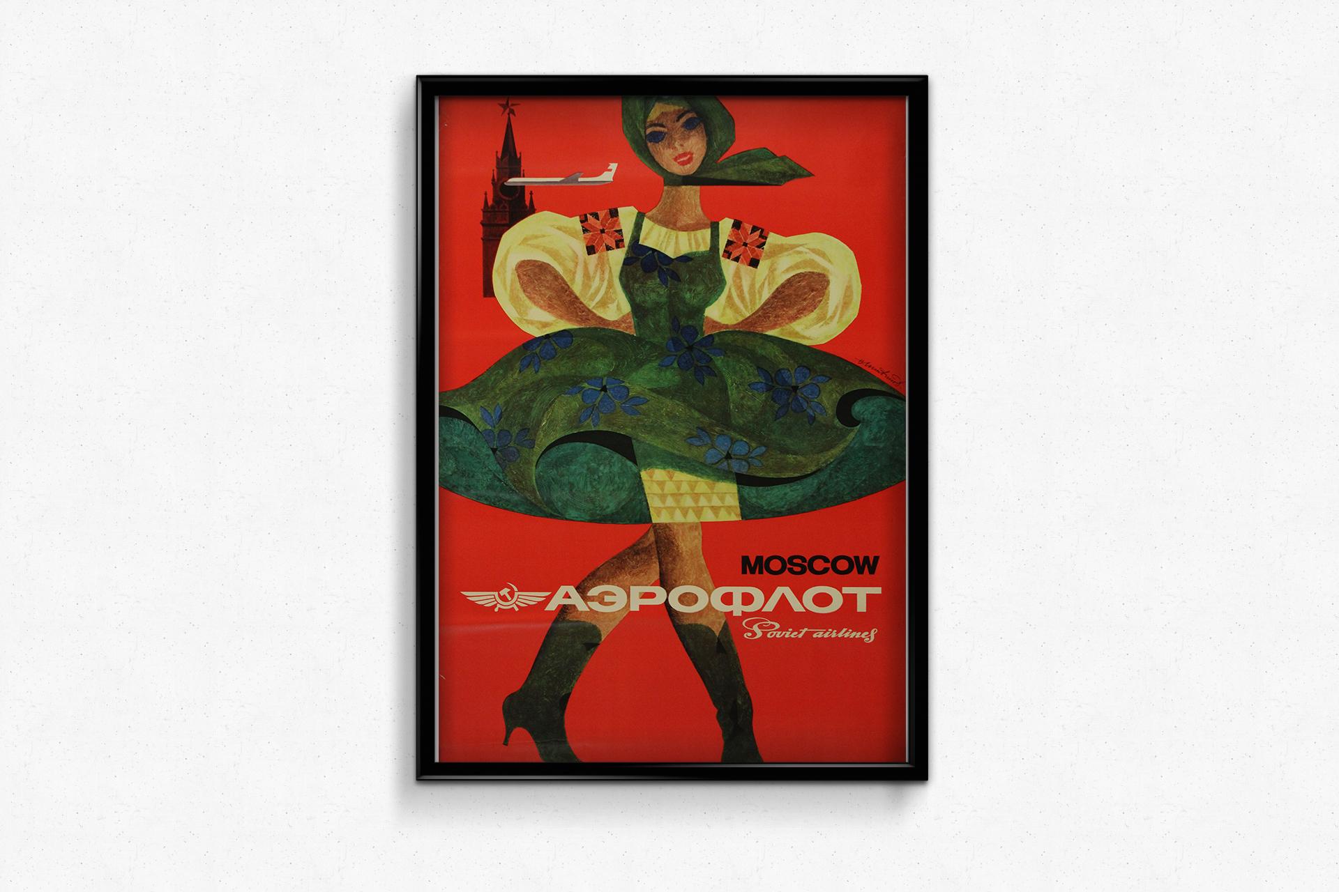 Cartel publicitario original de 1970 de Aeroflot - compañía aérea soviética en venta 2