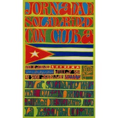 Circa 1970 affiche politique originale OSPAAAL - Journée de solidarité avec Cuba