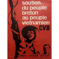 Retro Circa 1970 Original poster by the Comité Vietnam Breton to support Vietnam 