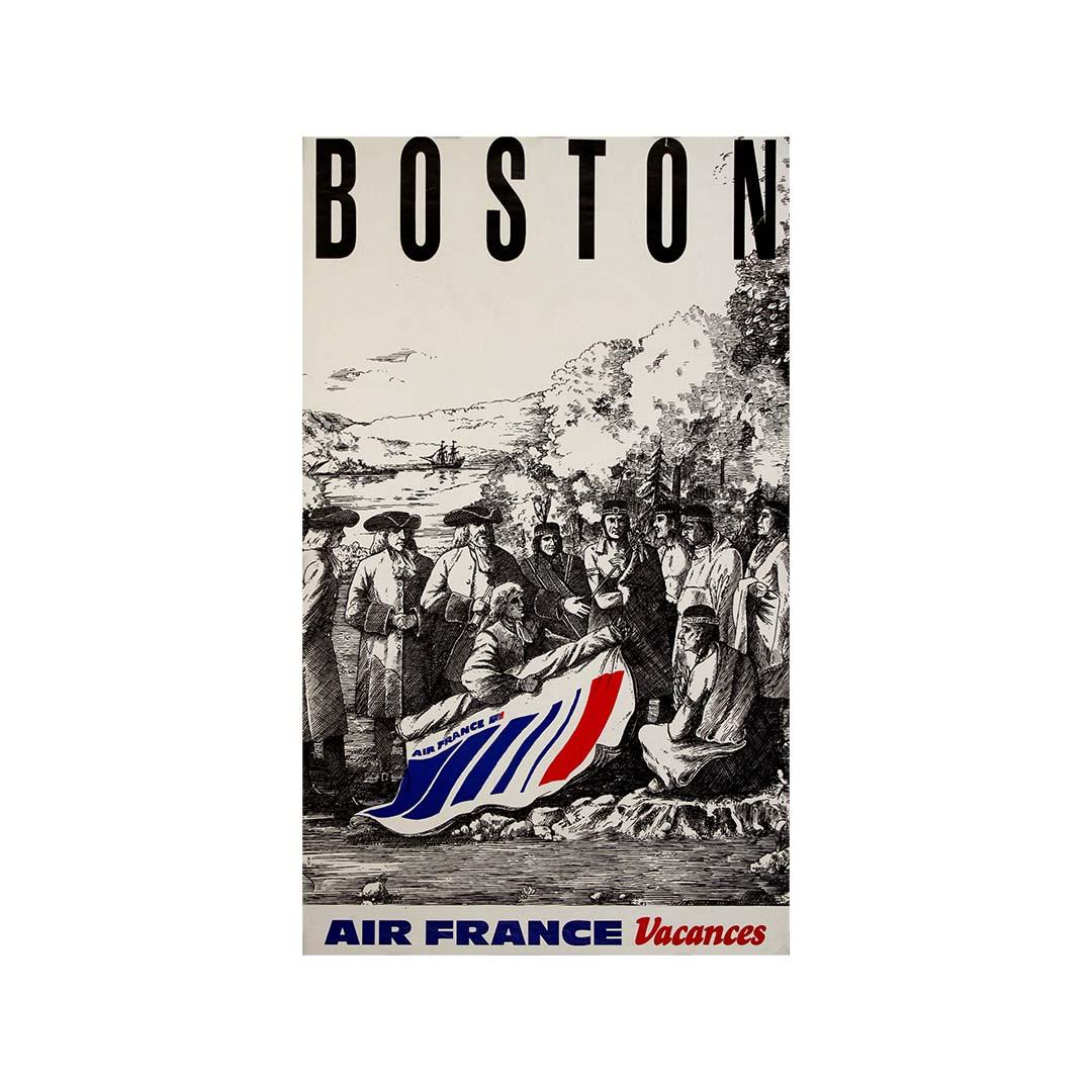 Circa 1970 original travel poster for Air France to Boston USA For Sale 2