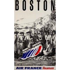 Circa 1970 original travel poster for Air France to Boston USA