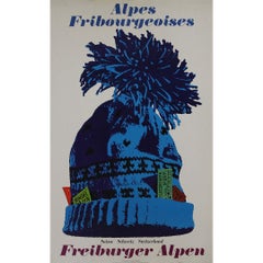 Circa 1970 original travel poster of the Fribourg Alps in Switzerland
