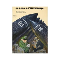 Circa 1970 Soviet propaganda poster - Bomb Shelter - Cold War