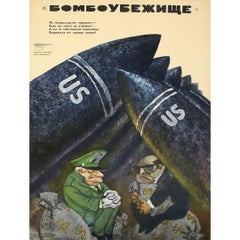 Circa 1970 Soviet propaganda poster - Bomb Shelter - Cold War