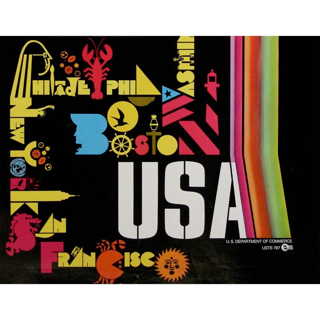 Circa 1970 travel poster USA - Chicago - Miami - Boston - New York - San Fran For Sale 1