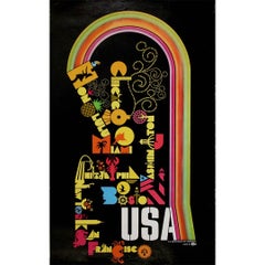 Circa 1970 travel poster USA - Chicago - Miami - Boston - New York - San Fran
