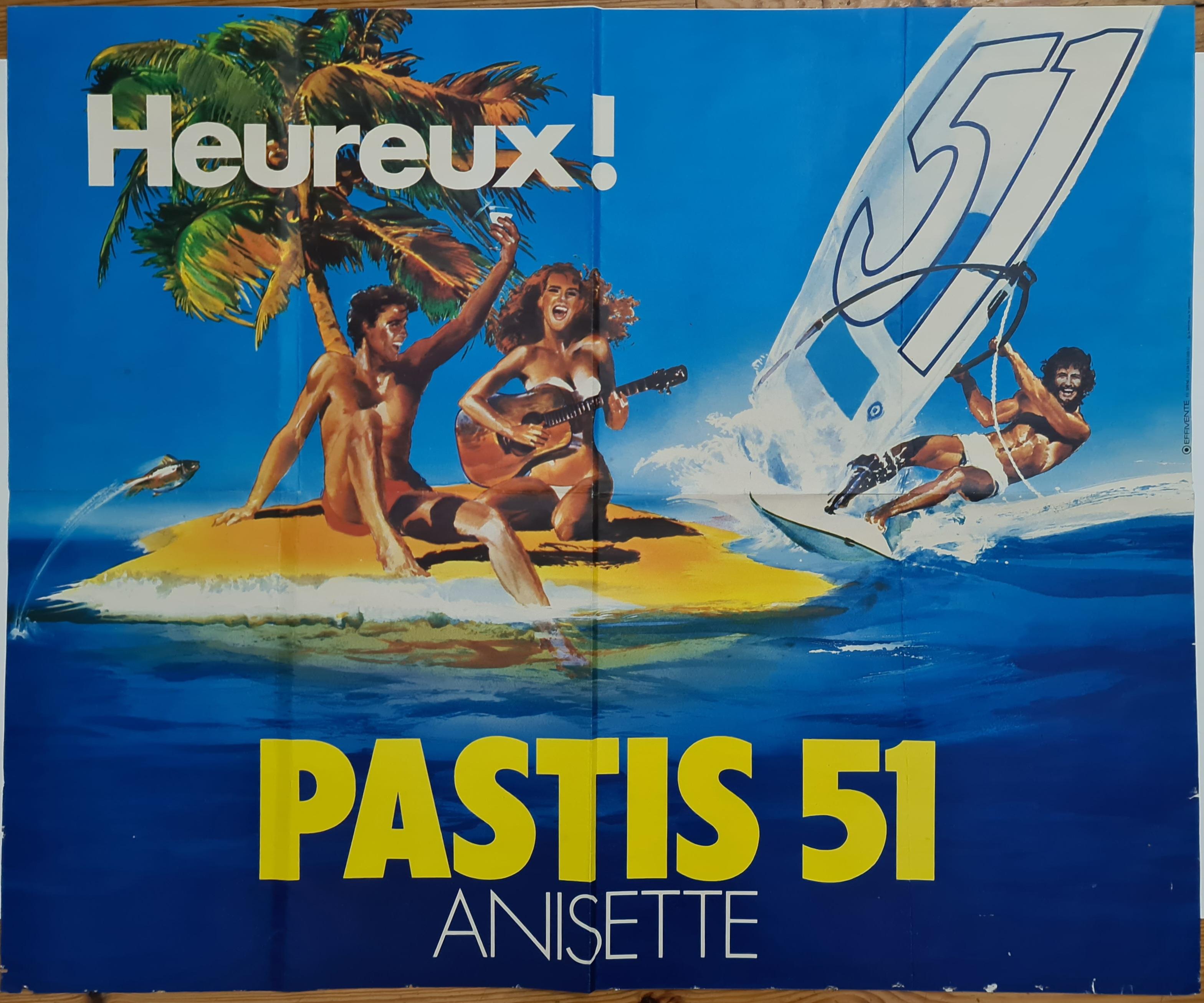 Circa 1975 Original poster advertising the spirit Pastis 51 For Sale 1