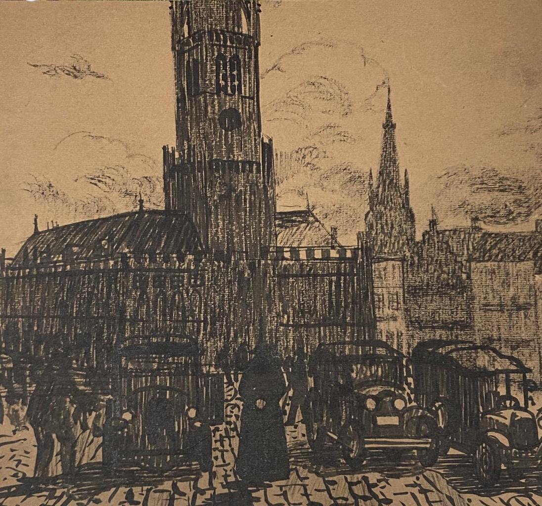 Landscape Print Unknown - City Center - Lithographie originale - XIXe siècle