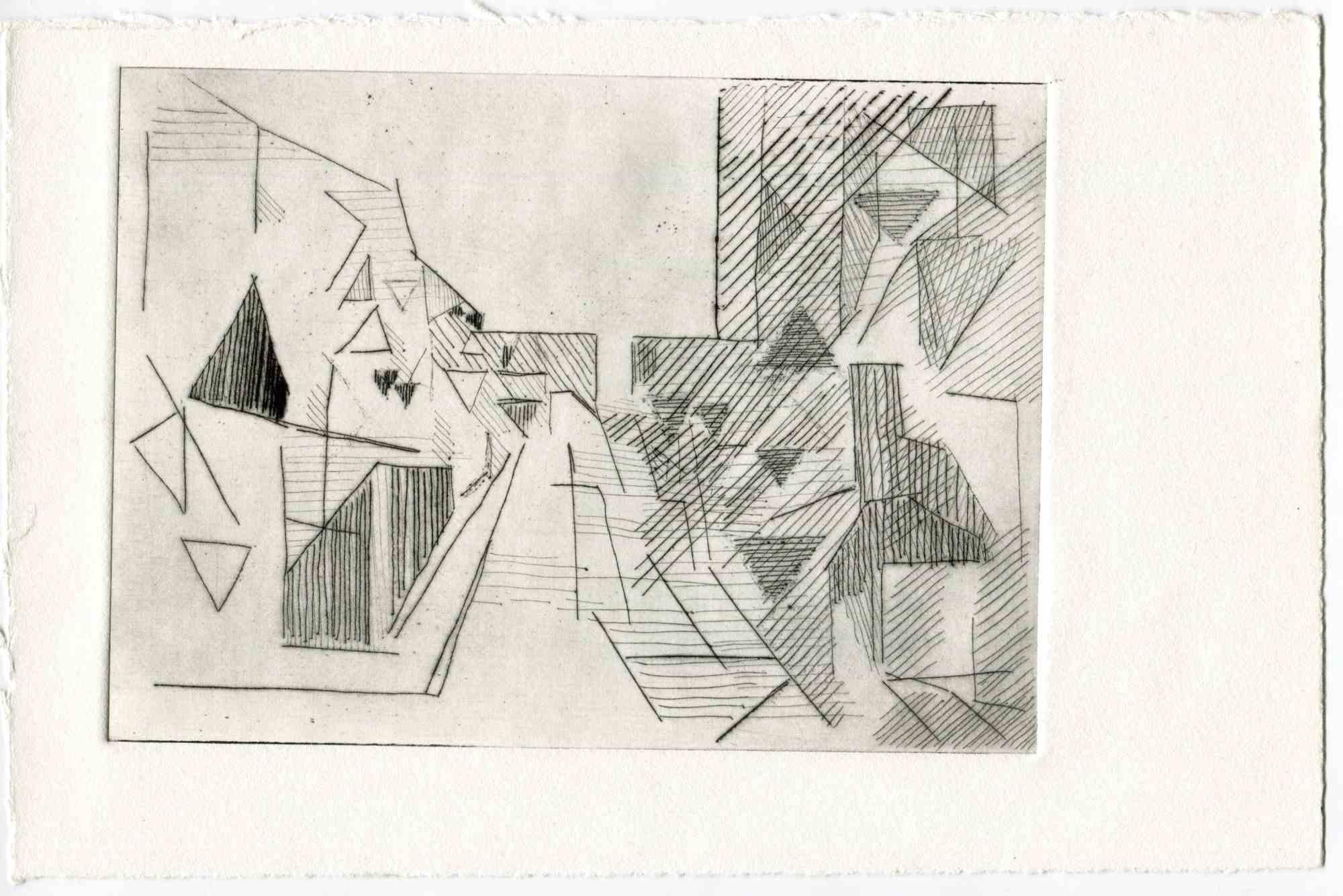 Unknown Figurative Print - City of Future - Original Etching and Drypoint - Mid-20th Century