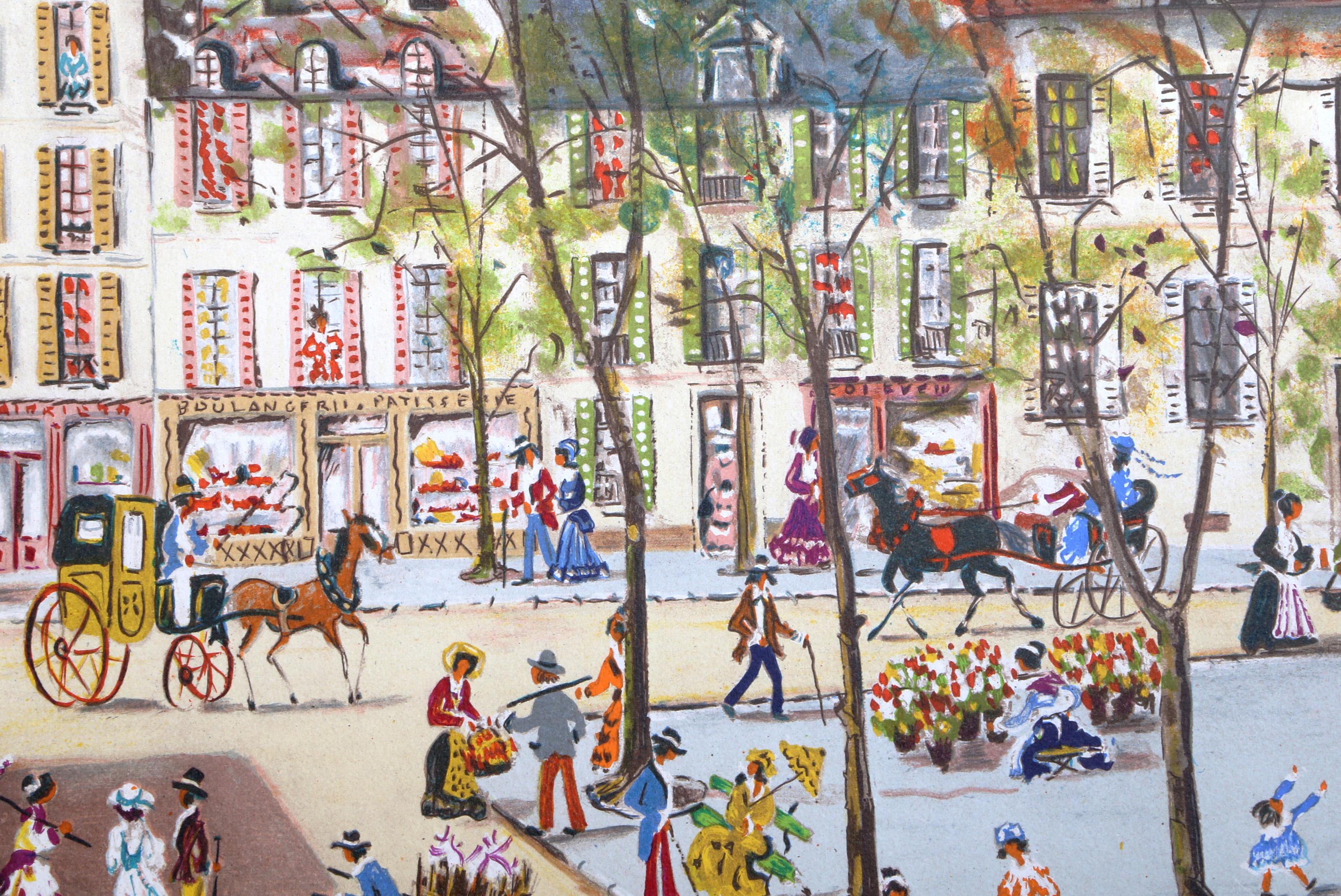 Plaza de la ciudad II, litografía de arte popular de Claude Tabet en venta 1