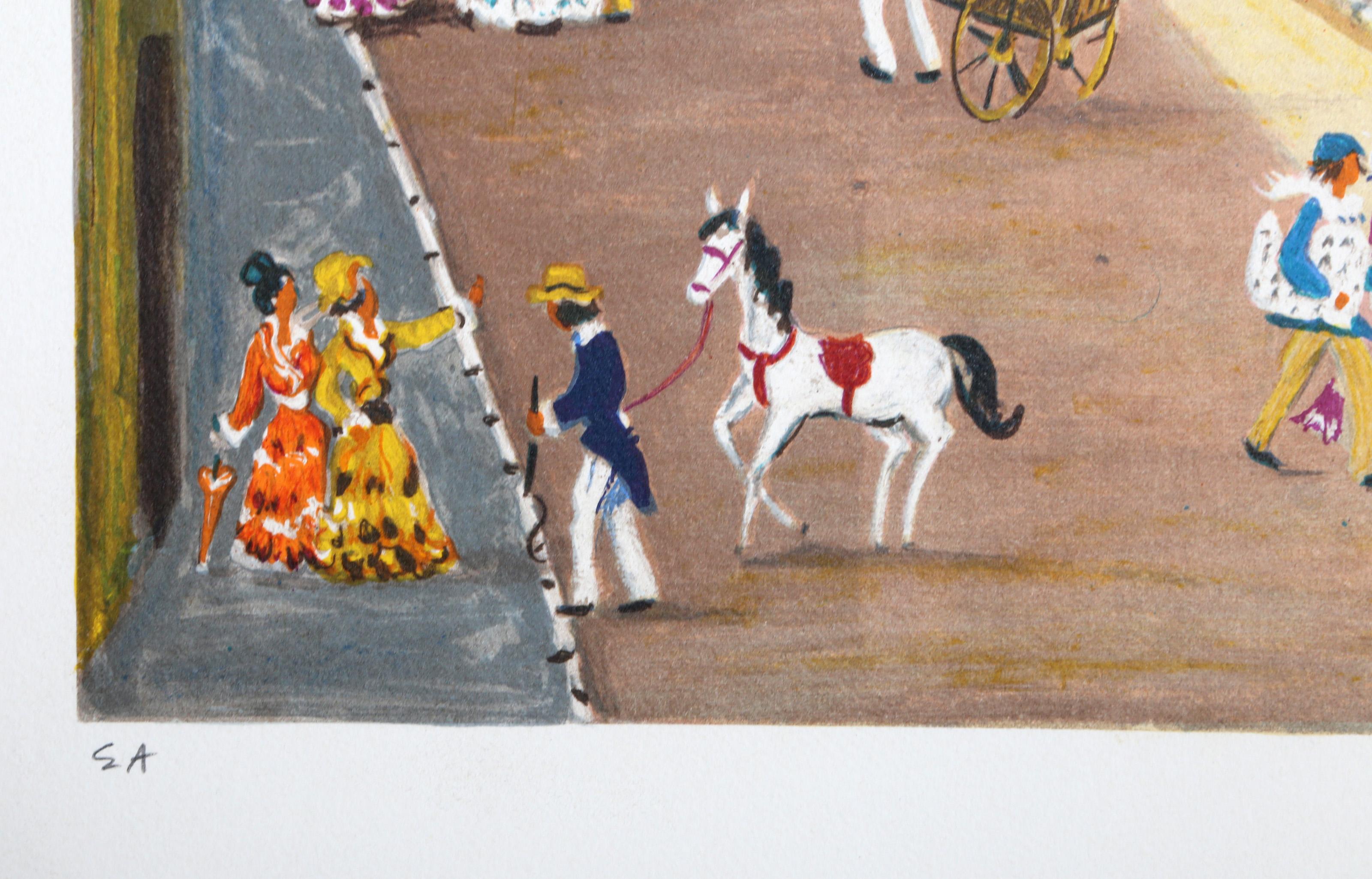 Plaza de la ciudad II, litografía de arte popular de Claude Tabet en venta 2