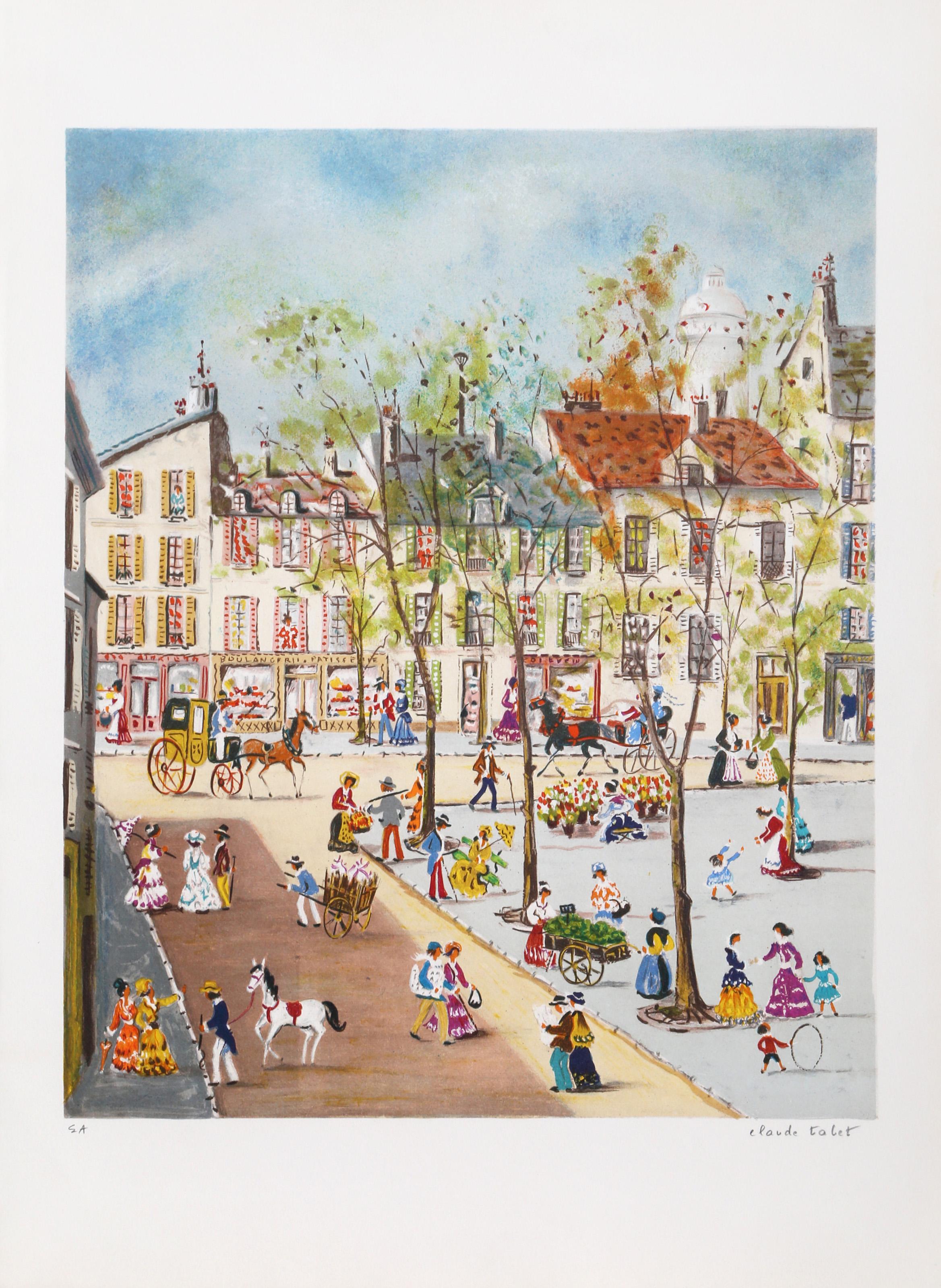 Claude Tabet, francés (1924 - 1979) - Plaza de la Ciudad II. Año: hacia 1975, Medio: Litografía, firmada y numerada a lápiz, Edición: 250, EA, Tamaño de la imagen: 23 x 19 pulgadas, Tamaño: 30 x 22 pulgadas (76,2 x 55,88 cm), Descripción: A lo largo