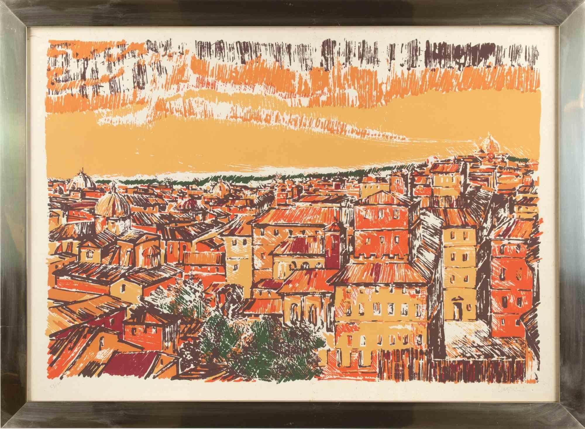 Figurative Print de Unknown - Vista de la ciudad - Aguafuerte - Años 70