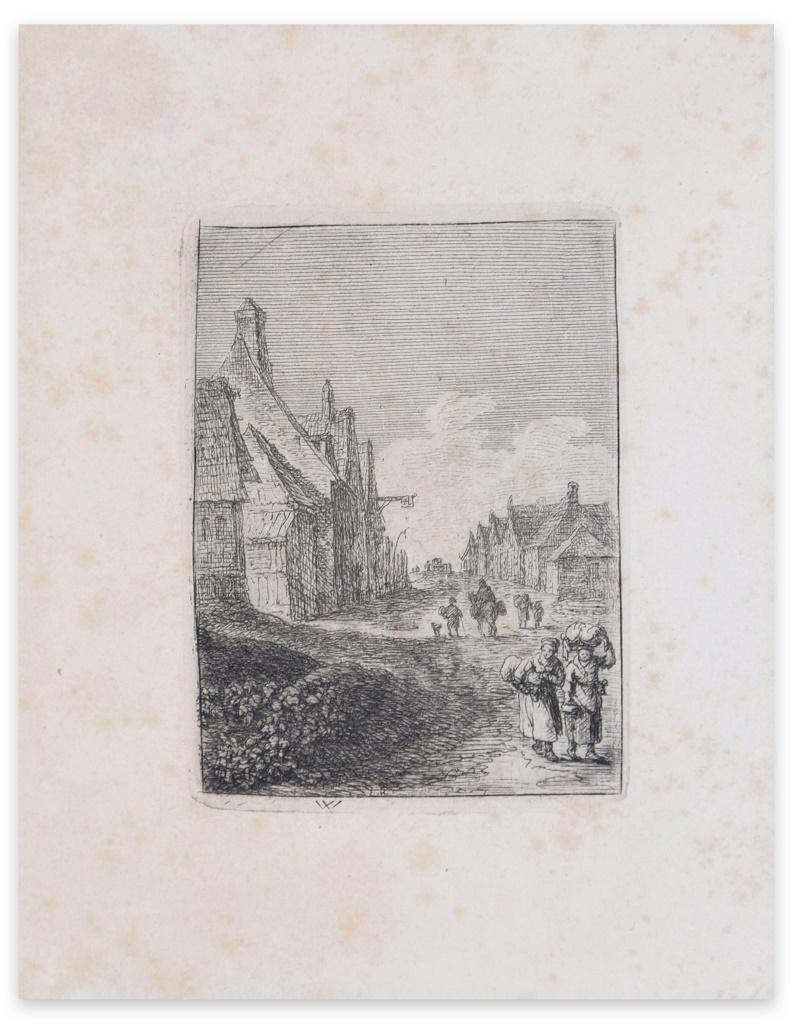 City with Travellers -  Etching - 17th Century - Print by Unknown