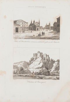 Stadtansicht in Frankreich – Lithographie – 19. Jahrhundert