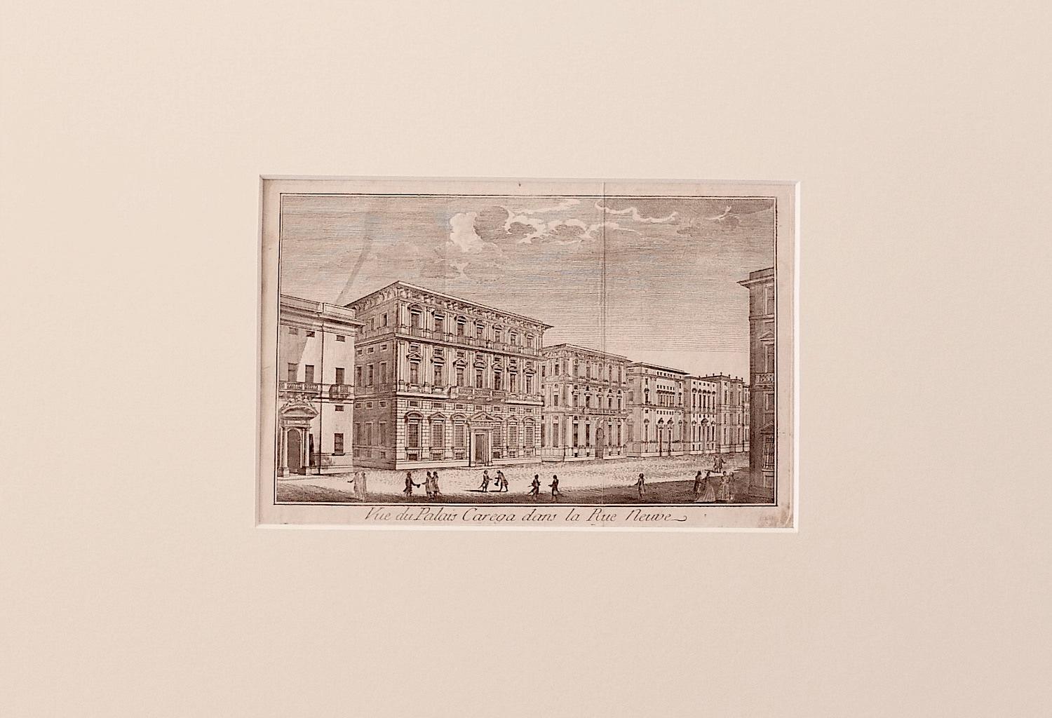 Paisaje urbano de Génova - Grabado original sobre papel - Siglo XVIII - Print de Unknown