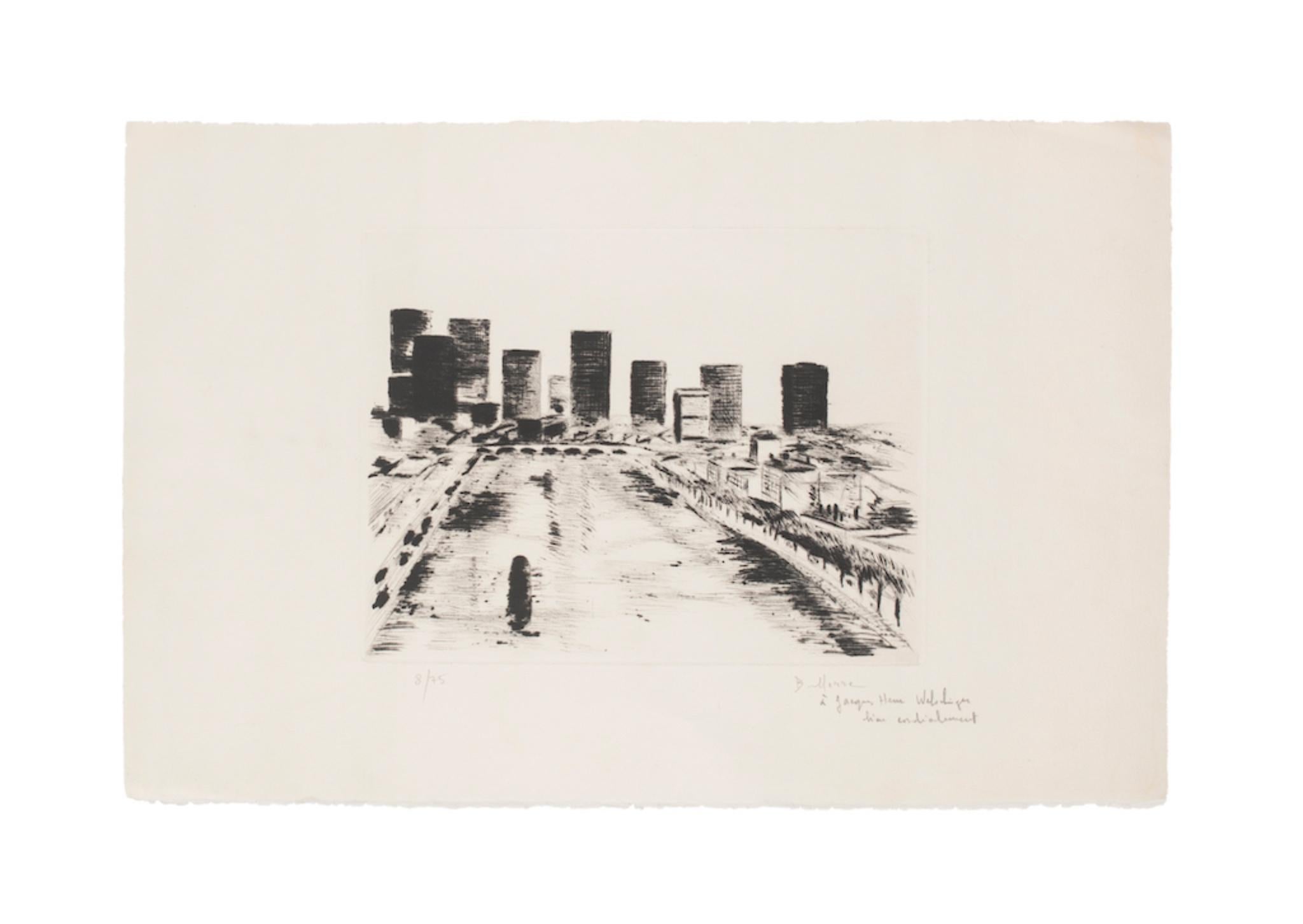 Unknown Landscape Print - Cityscape - Original Etching signed "Marra" - 20th century